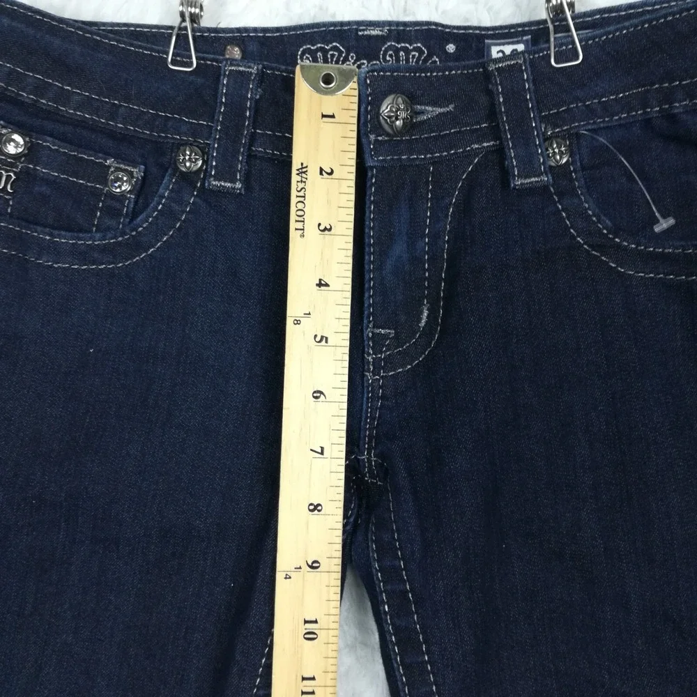 Miss Me Womens Jeans Straight Leg Blue Denim Dark Wash‎ Jeweled Rhinestone 28